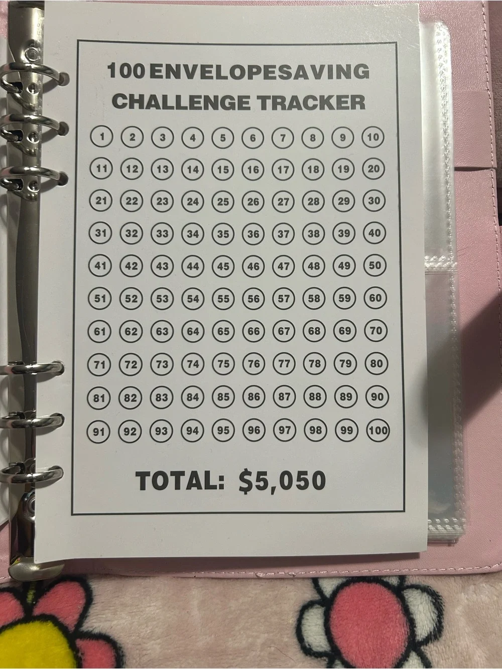 100 Envelope Savings Challenge Pink Planner